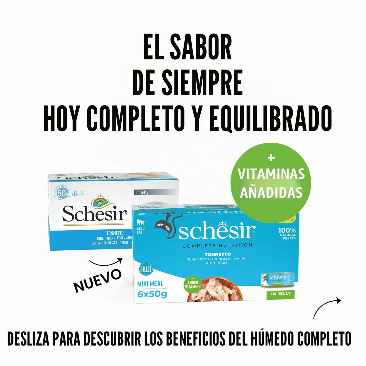 Schesir, Atún En Gelatina, Alimento Húmedo Completo para Gatos, En Lata, con Vitaminas Añadidas, 100% Filetes Naturales, Cruelty-Free, 6 X 50g