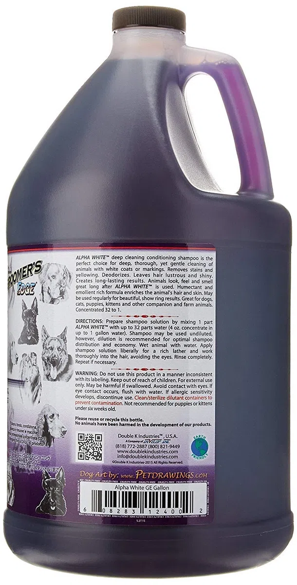 Double K Doble K Alpha White - Champú para Mascota Especial para Pelaje Blanco, 3,8 litros