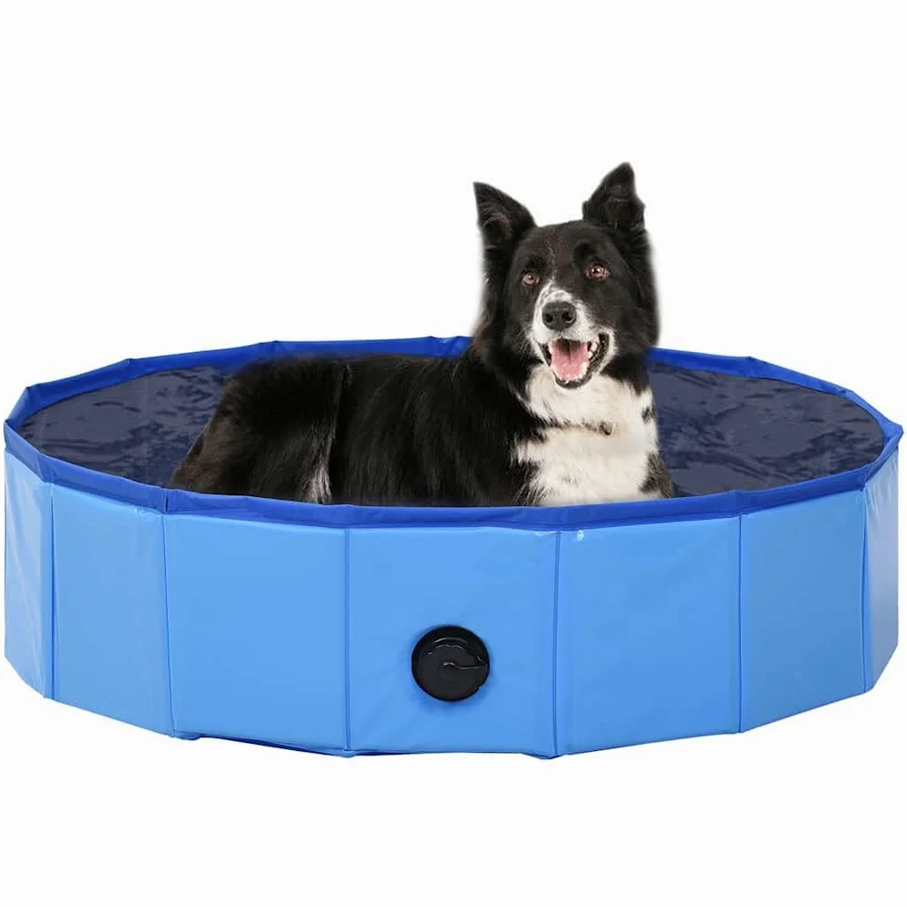 Piscina para perros plegable azul 80 x 20 cm PVC antideslizante, piscina infantil resistente para mascotas, interior y exterior, ideal para verano, accesorios para perros para refrescarse y