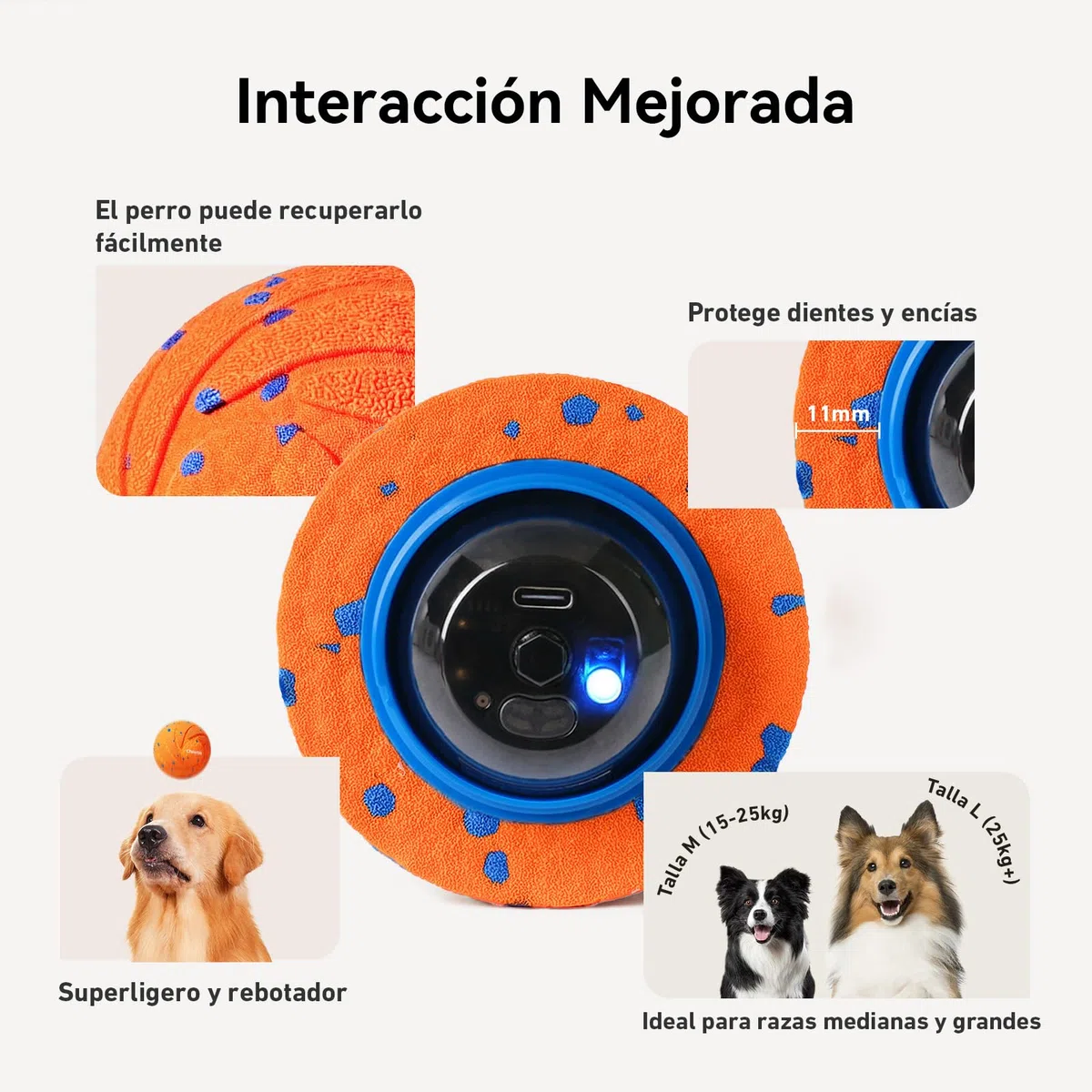 Cheerble Wicked Ball Air - Pelota Interactiva Perro, Automática Juegos para Perros, Juguete Inteligente con 3 Modos Recargable, Regalo de Cumpleaños para Perros Medianos y Grandes - Naranja