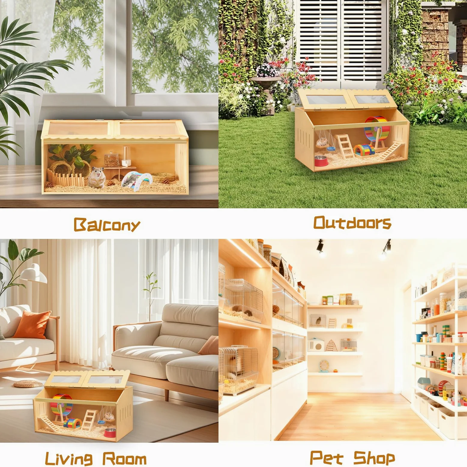 Jaula para hámster, 80 x 40 x 40 cm, de madera, con ventana transparente de acrílico, orificios de ventilación en el lateral, adecuada para animales pequeños, hámsteres, conejos