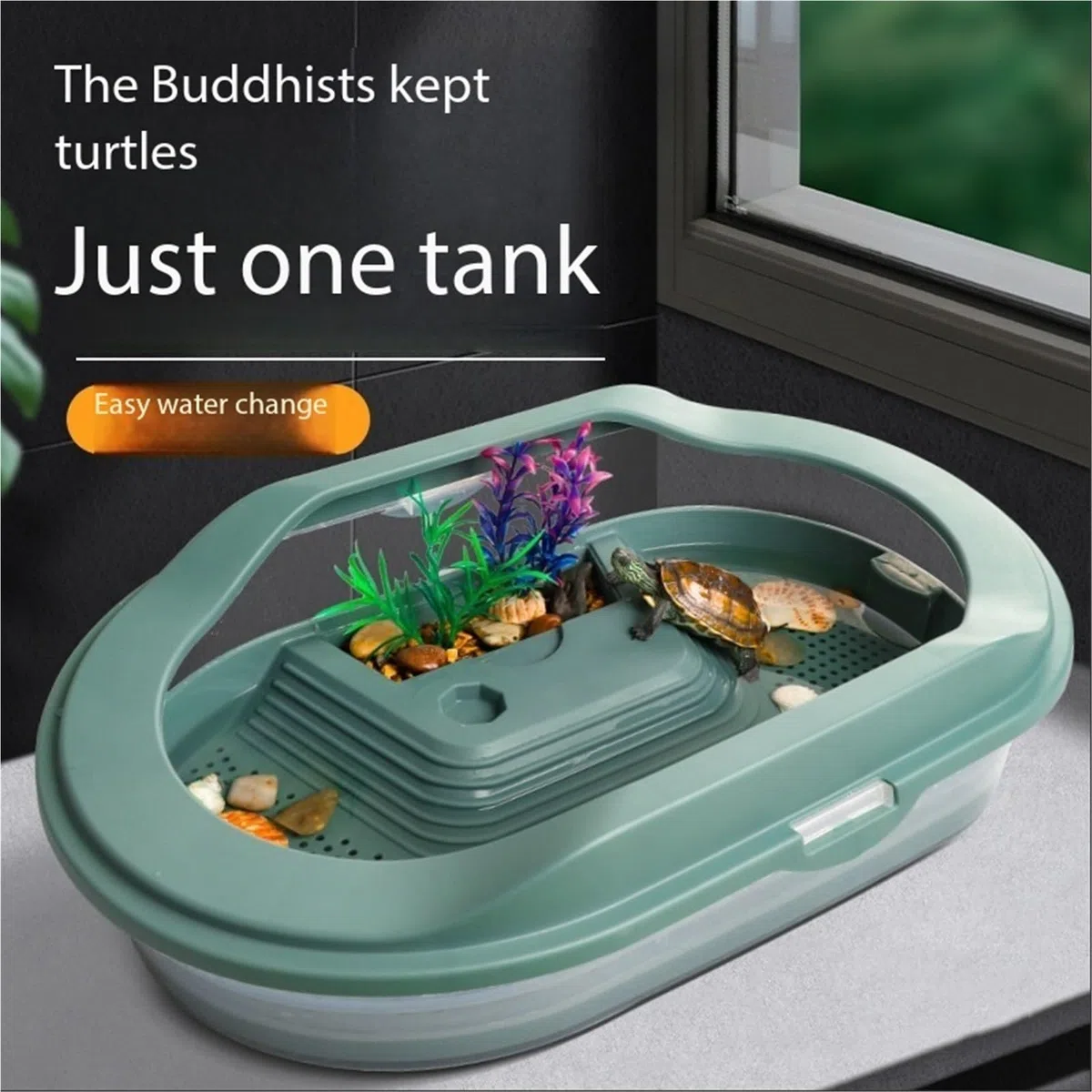 Tanque de Acuario Paisaje del hogar Tanque de Tortugas alimentándose en un Nivel bajo Agua(Grande)