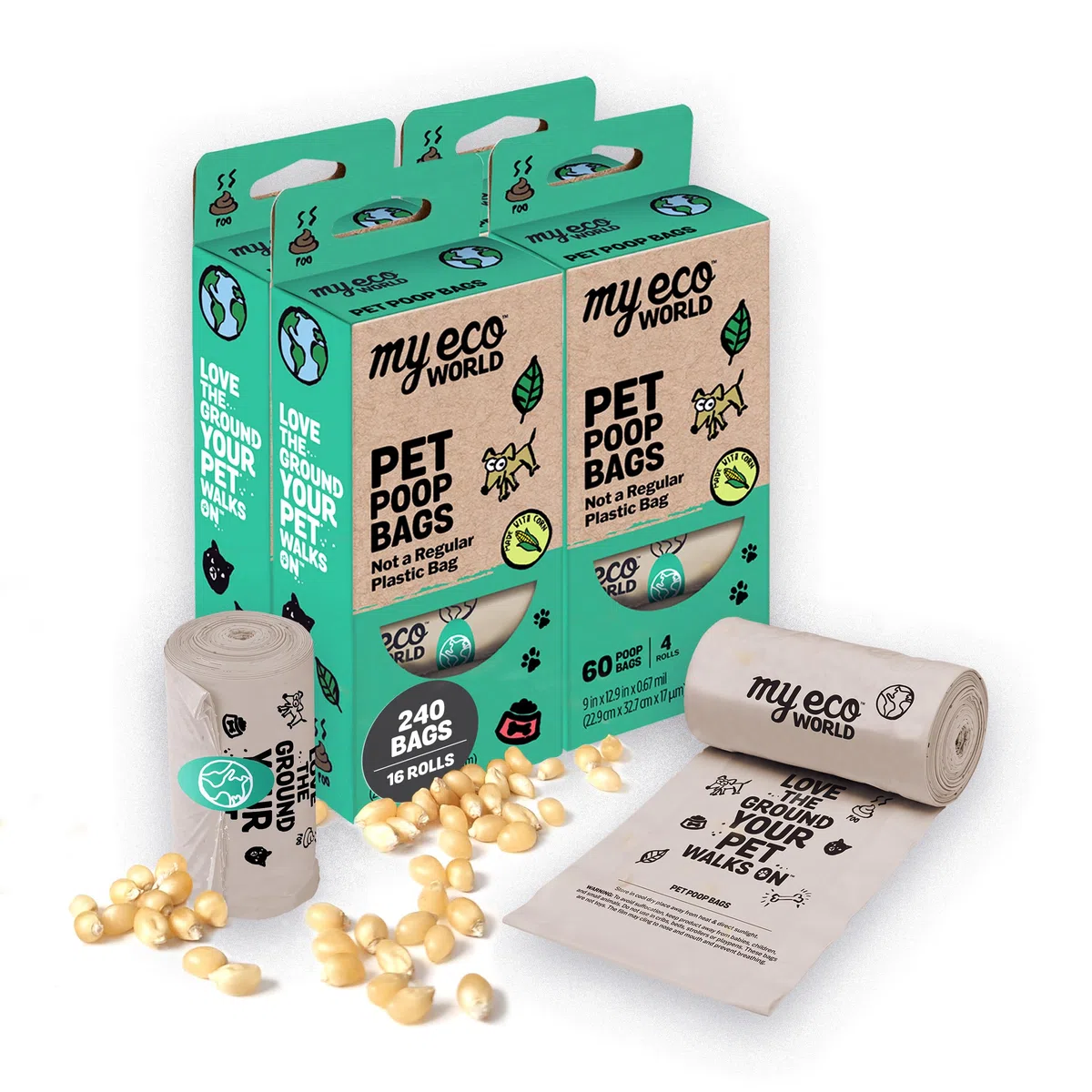 Bolsas para excrementos de mascotas, rollos de bolsas compostables 100% certificadas para el hogar, extrafuertes, a prueba de fugas, sin perfume, fáciles de abrir, residuos de mascotas,