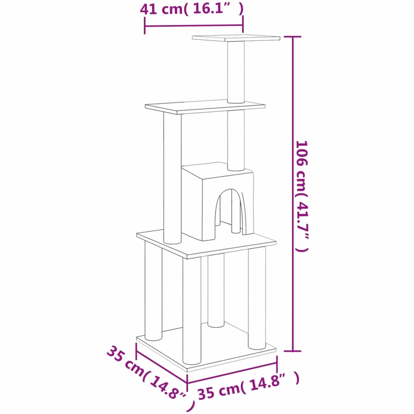 LAPOOH Rascador para Gatos con Postes de sisal, Arbol para Gatos, Gatos Accesorios, Arranhador para Gatos, Arbol Rascador Gatos, Gris Claro 105 cm
