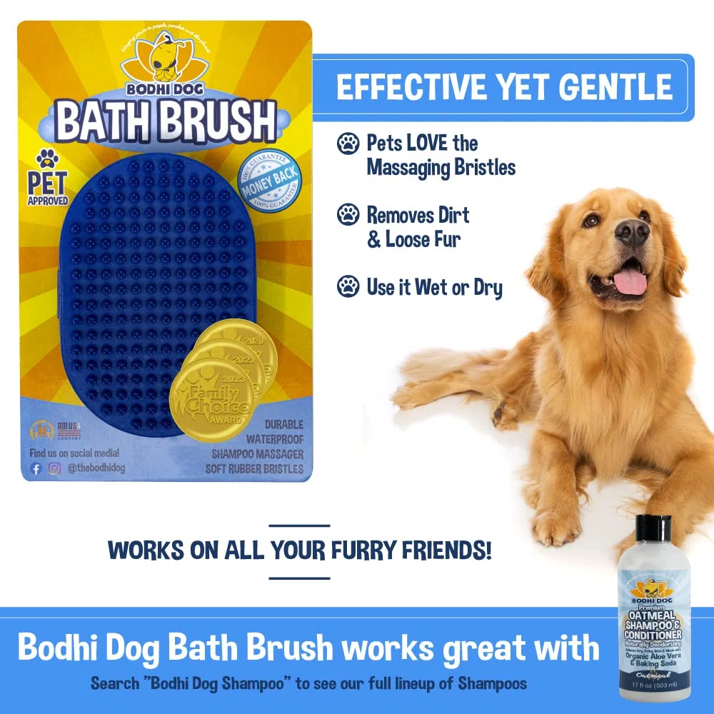 Bodhi Dog Cepillo de champú, suministros de ducha y baño para mascotas para gatos y perros, cepillo de baño para perros para aseo de perros, limpiador de pelo largo y corto para baño, cepillo de