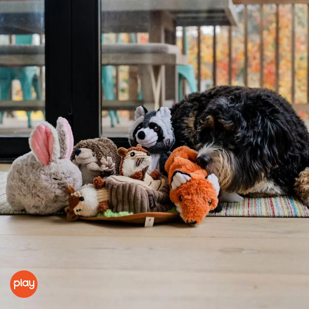 P.L.A.Y. Lindos juguetes de peluche para perros, juguetes masticables duraderos con temática de animales del bosque, ideales para cachorros y perros pequeños, medianos y grandes, lavables a máquina,