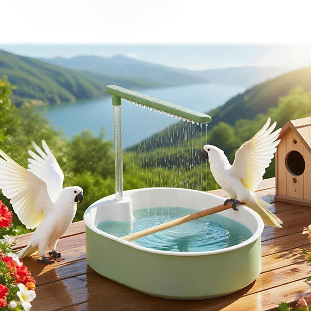 Baño para Pájaros Bañera con Base para Jaula | Tina de Baño para Cacatúa para Loros Periquitos Cotorras Ninfas Agapornis Colibrí Terraza Balcón