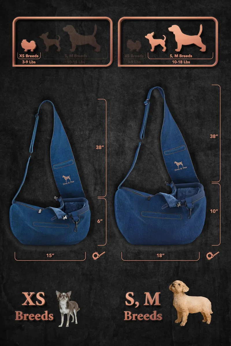 Noah & Paw Bandolera transportin Perro 1,5-5 kg, transportin Gato pequeño, Bolsa Transporte Ajustable para Mascotas, 3X función de Seguridad, Fabricado en Denim Premium.