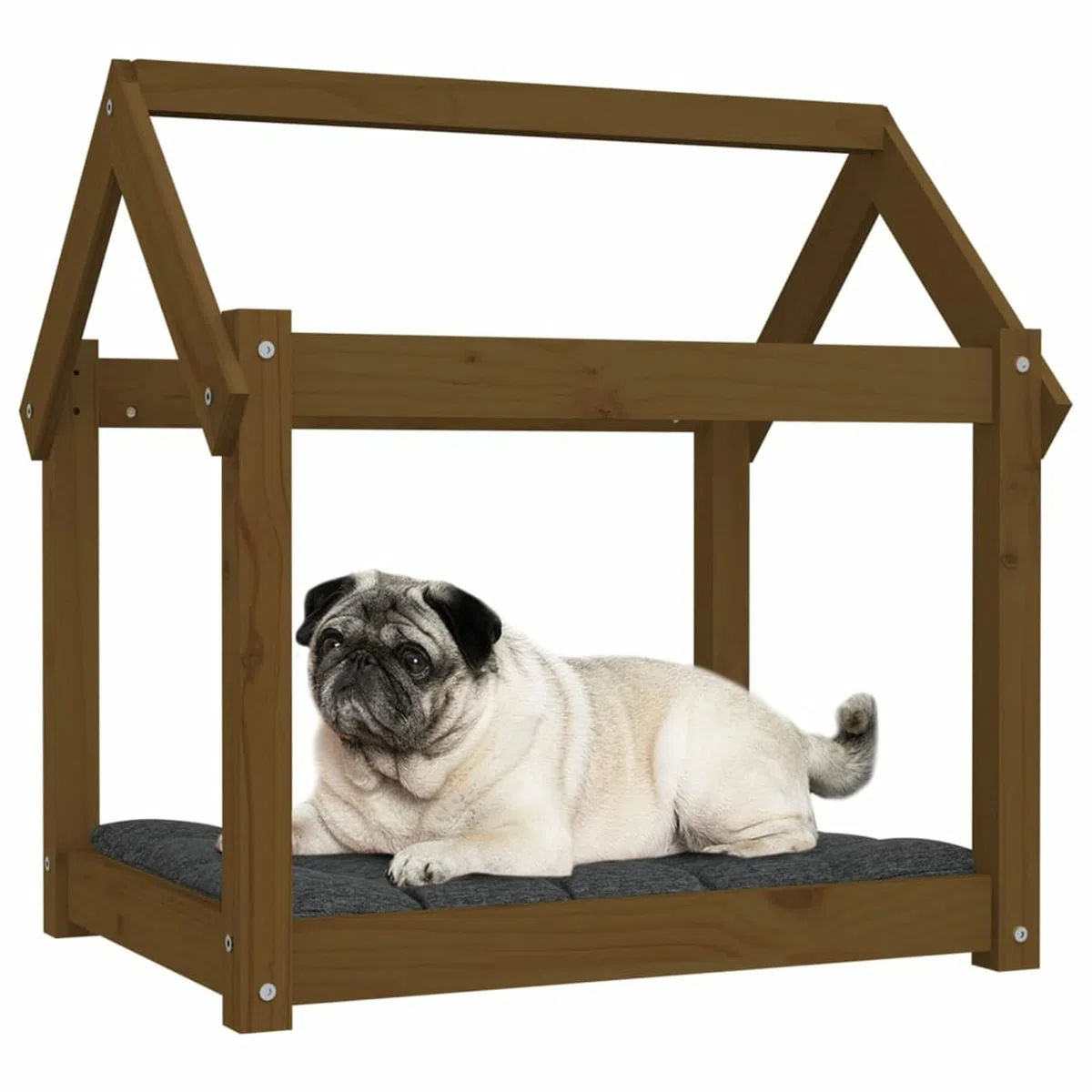 LAPOOH Cama para Perros Madera Maciza Pino marrón Miel 71x55x70 cm, Colchon Perro, Cuna Perro, Cama Mascota, Dog Bed, Cama para Perros Y Gatos