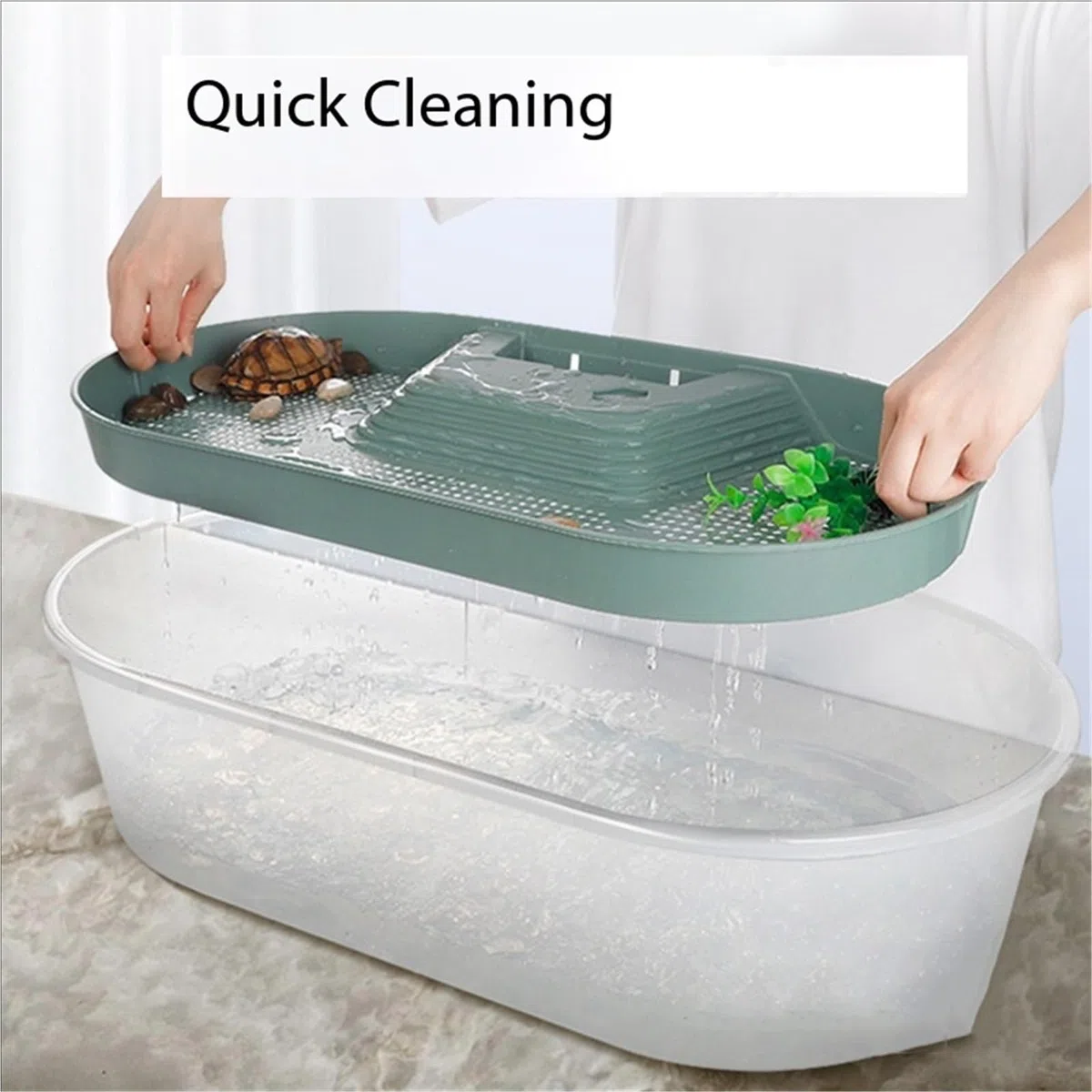 Tanque de Acuario Paisaje del hogar Tanque de Tortugas alimentándose en un Nivel bajo Agua(Grande)