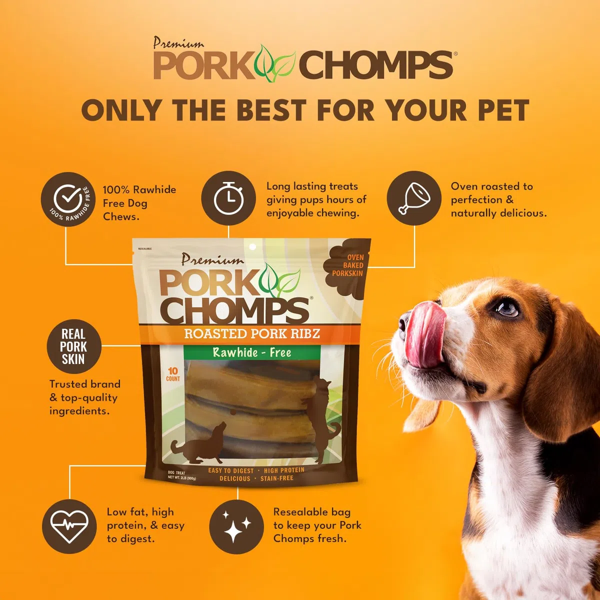 Premium Cerdo Chomps Tostado RIBZ Cerdo 10 CT