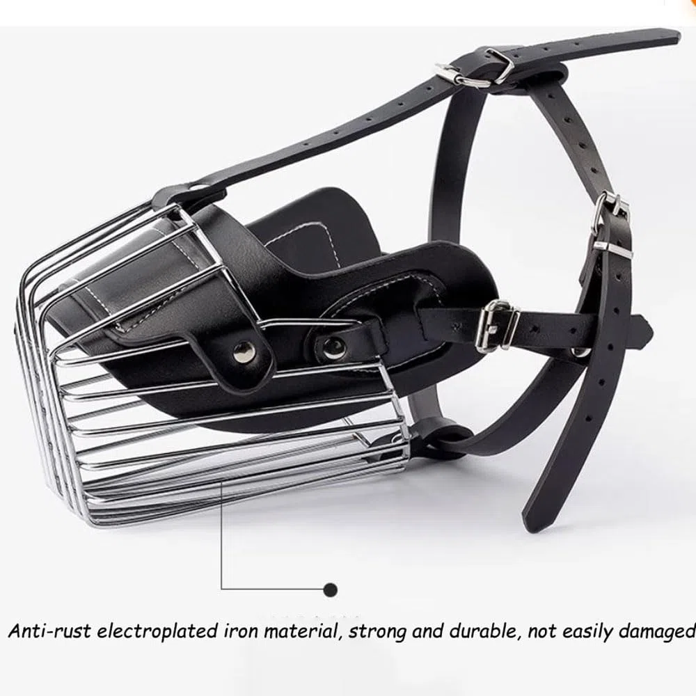 Bozal para Perro Bozales Anti-Morder Transpirable Cesta de Metal para la Cara para Perros Anti Morder y Ladrar,Correa de Cuero Ajustable Adecuada para Perros gigante Grandes medianos de 15-50kg o más