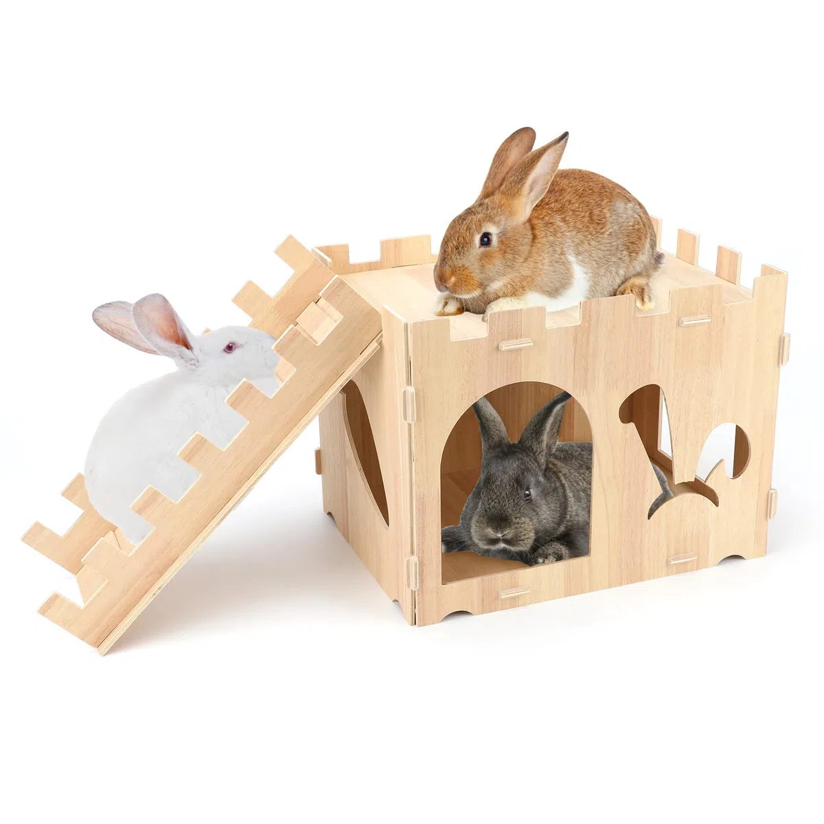 BWOGUE Castillo de Conejo de Madera Extra Grande y escondite Desmontable para Animales pequeños, cabaña escondite para Interiores y Adultos, Conejillo de Indias, hábitat de Chinchilla