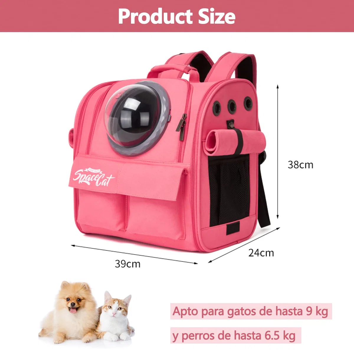 Galatée Mochila para Perros, Mochila para Mascotas Aprobada por Aerolíneas, Bolsa para Gatos para Viajes, Senderismo, Camping y Actividades Al Aire Libre(Rosa)