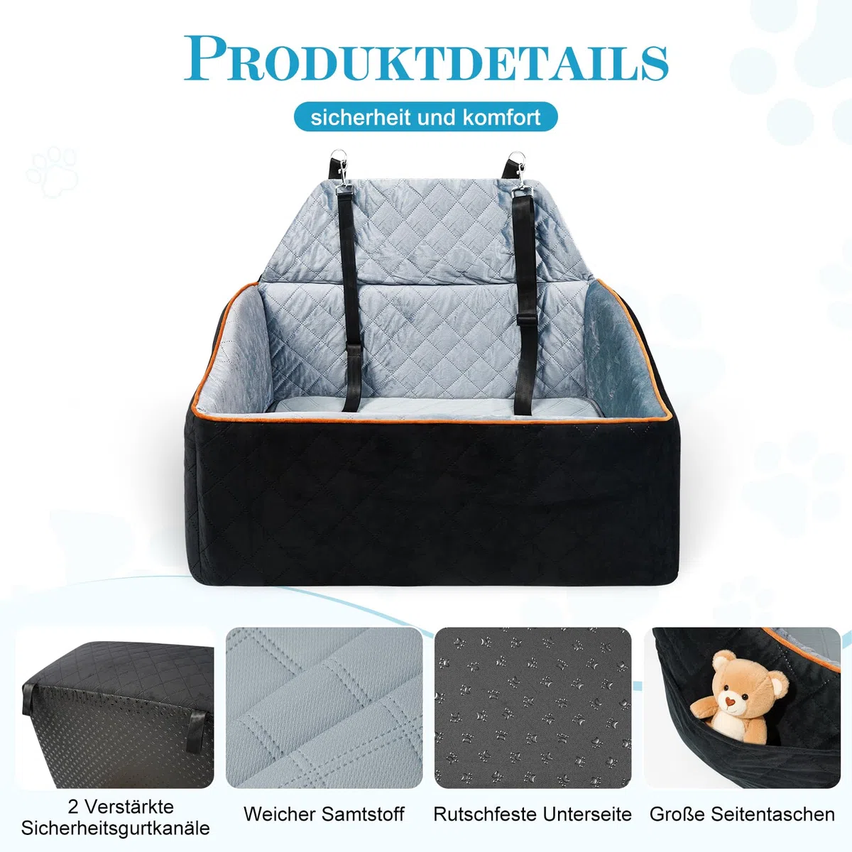 Asiento Perro Coche para Perros Medianos hasta 25 kg - Asiento Coche Perro Desmontable y Lavable con Base Antideslizante para Asiento Trasero