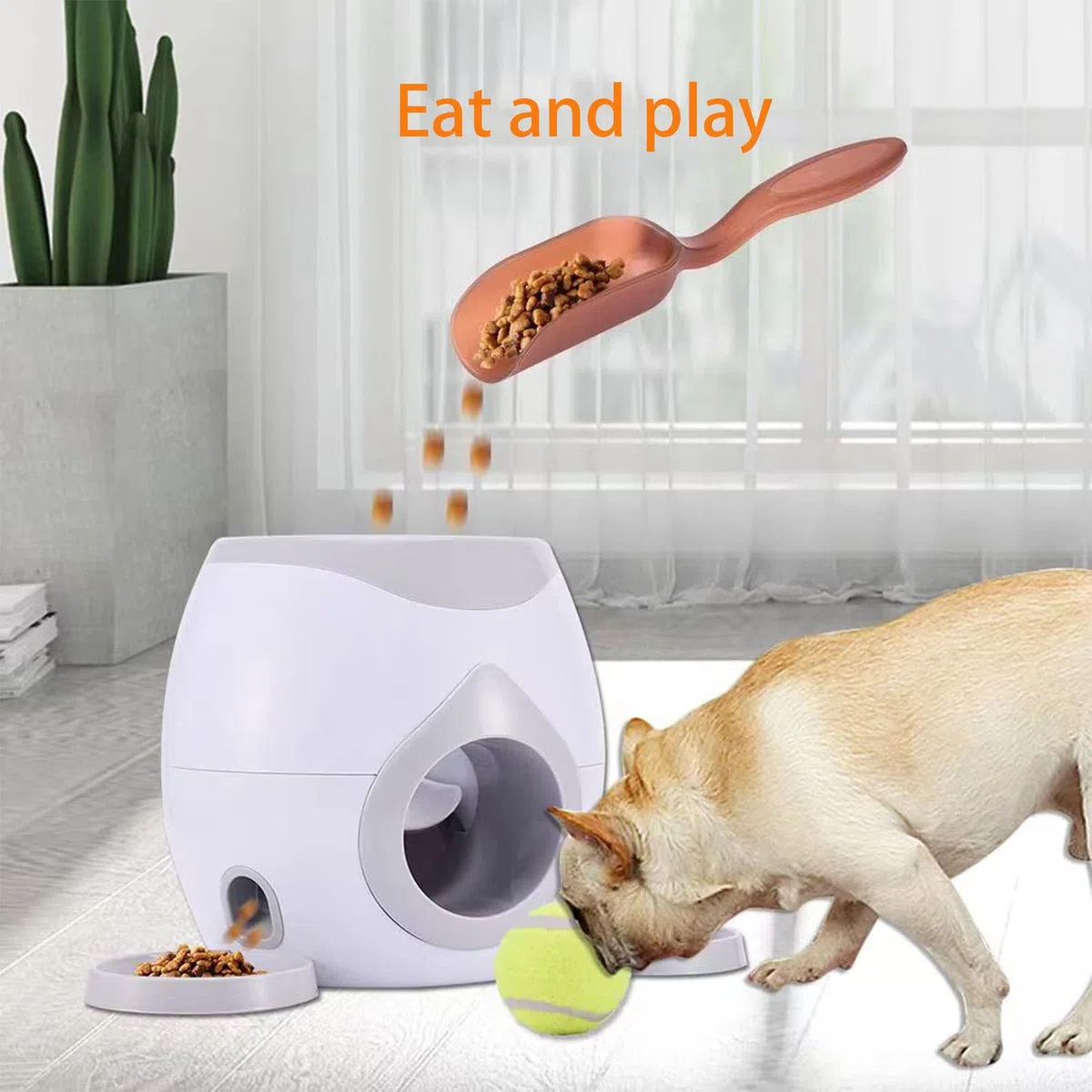 Lanzador automático de bolas para perros, lanzador automático de bolas para perros, juguete interactivo para buscar perros con 2 pelotas de tenis, máquina de recompensa de alimentos para perros con