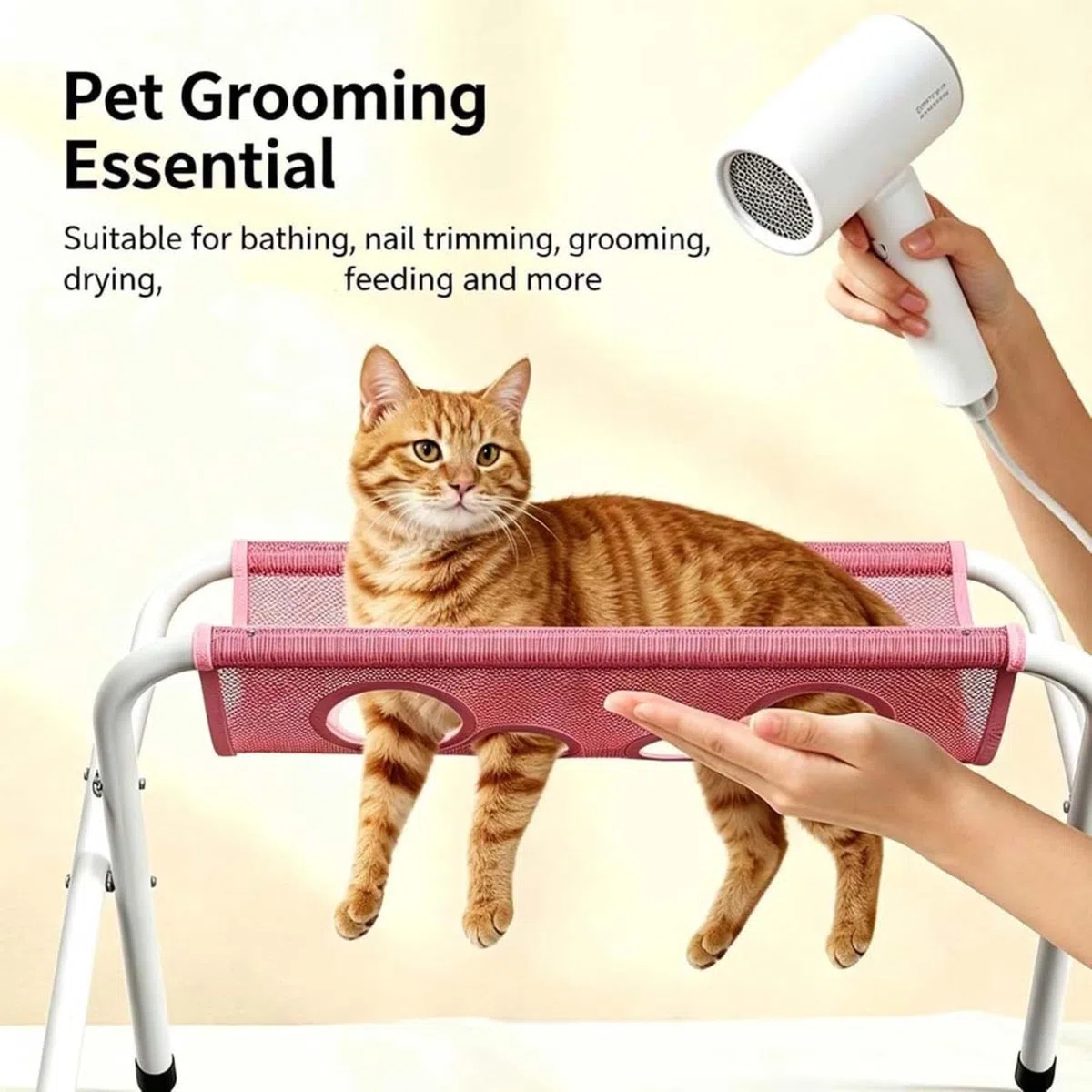 Silla para Bañar Perro Correa Ajustable para Sujetar A La Mascota Soporte Plegable para Mascotas Estructura Sólida Hamaca para El Cuidado De Mascotas, Recorte Diario De Uñas,Baños,Gray