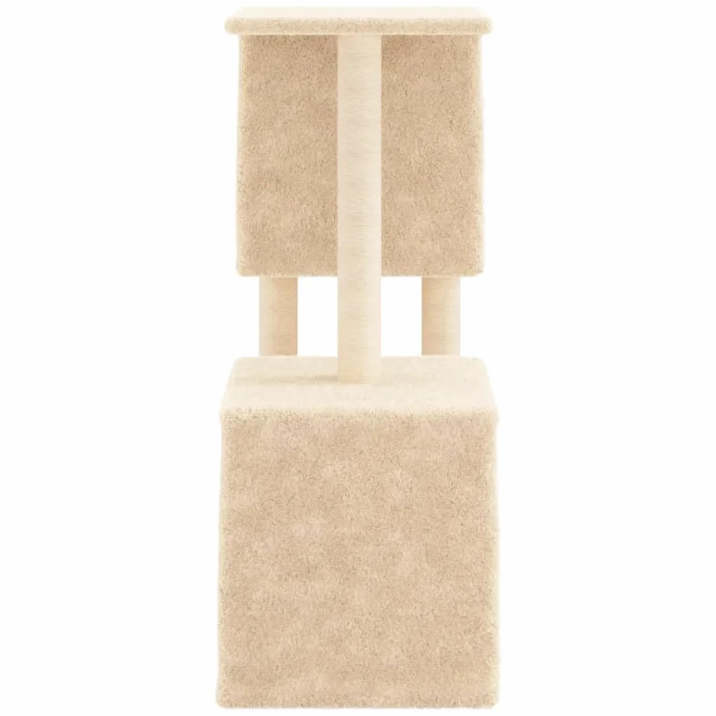 Árbol rascador con columnas de sisal y 2 cuevas, color crema, 86 cm