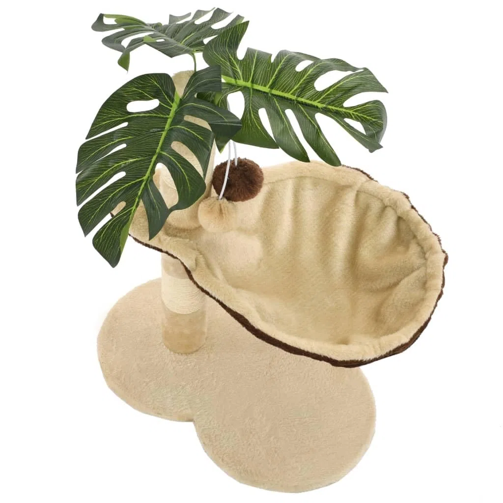 Árbol rascador de 50 cm con tronco de sisal, pelota de juego, color beige y marrón