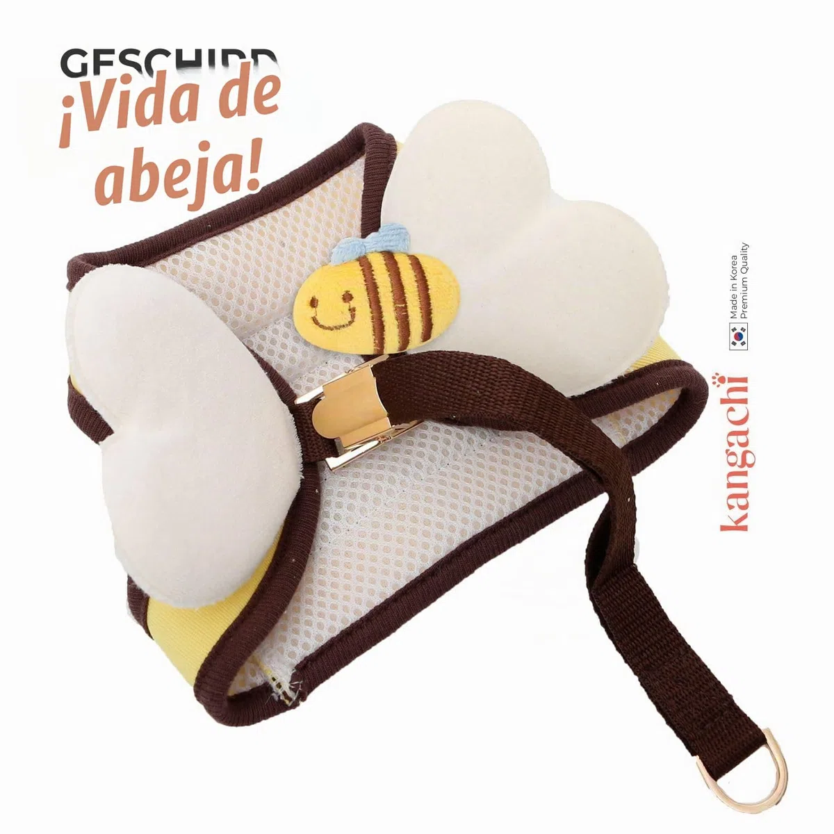 Its Dog & Kangachi - Arnés de Abeja con Correa, Arnés Honeybee, Arnes para Perros, Arnes para Vestir Moderno y Elegante, Ajuste Ergonómico, Perros Pequeños y Medianos, Made in Korea, Talla L