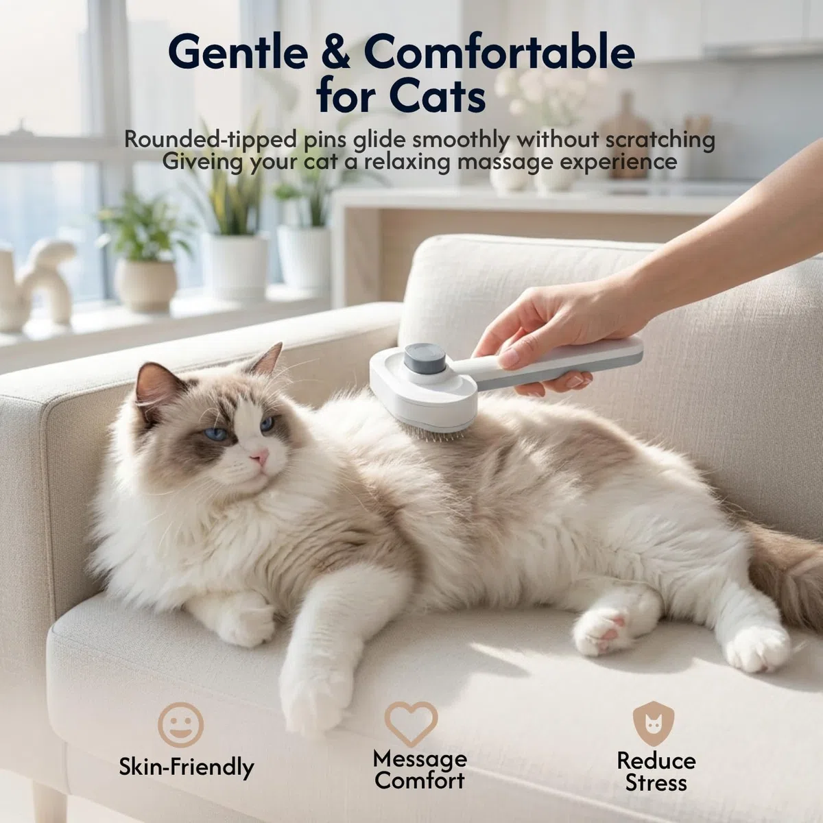 PrimePets Cepillo para gatos, cepillo de limpieza automática con botón de liberación, cepillo de aseo para gatos de pelo corto o largo, cepillo para mascotas para gatitos, herramienta de depilación de