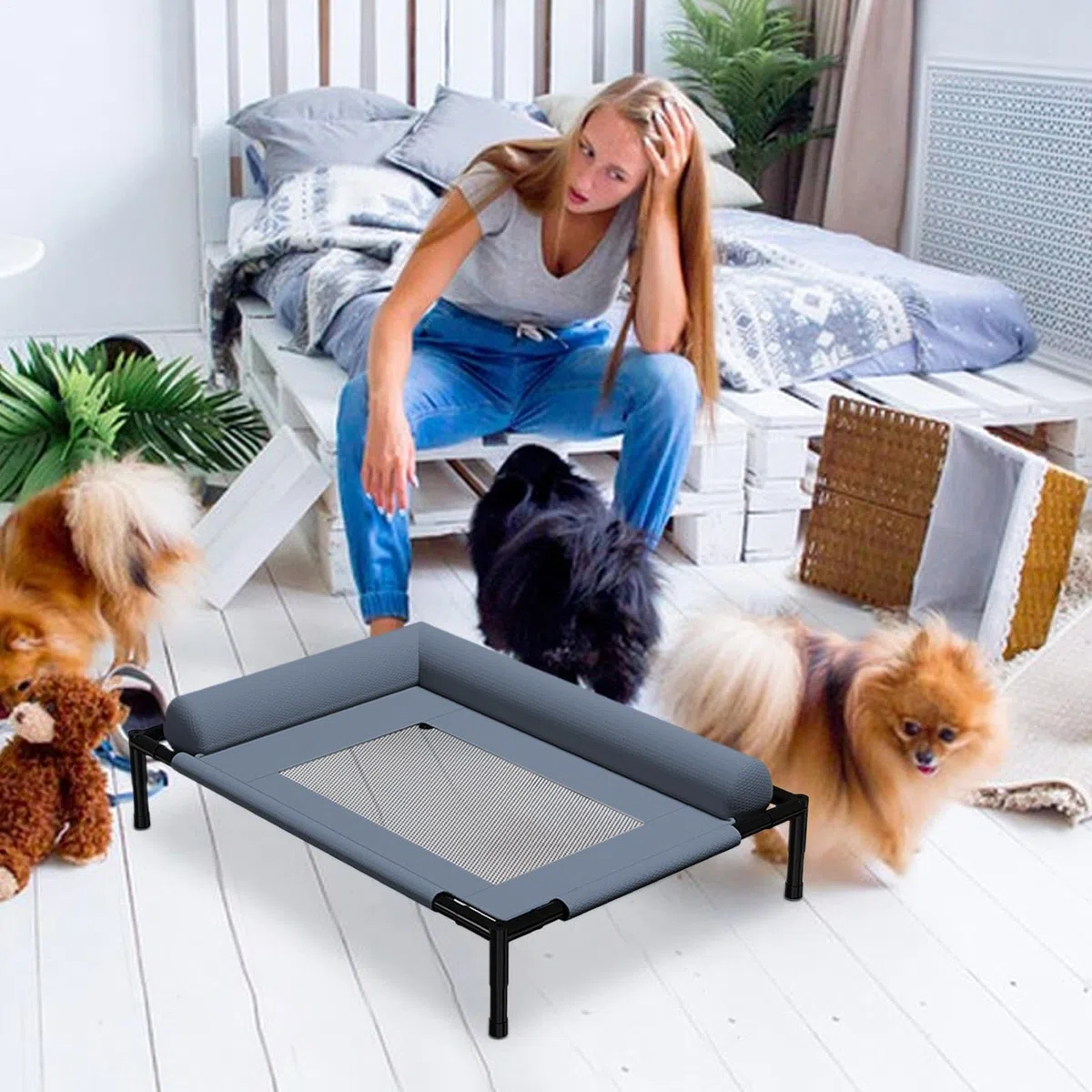 Camas para perros elevados - Cama para mascotas elevadas al aire libre con cojín y tejido de malla transpirable para la comodidad de enfriamiento | Muebles para perros lavables extraíbles para camping | Accesorios Para Mascotas Para Dormir, Jugar Y Descan