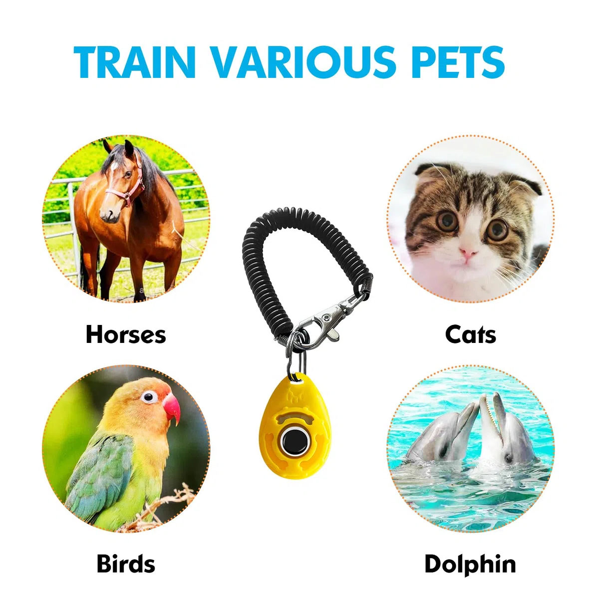 BONSO Clicker de entrenamiento para perros con correa de muñeca ajustable, refuerzo positivo para entrenamiento de mascotas, para perros, gatos y cachorros (amarillo)
