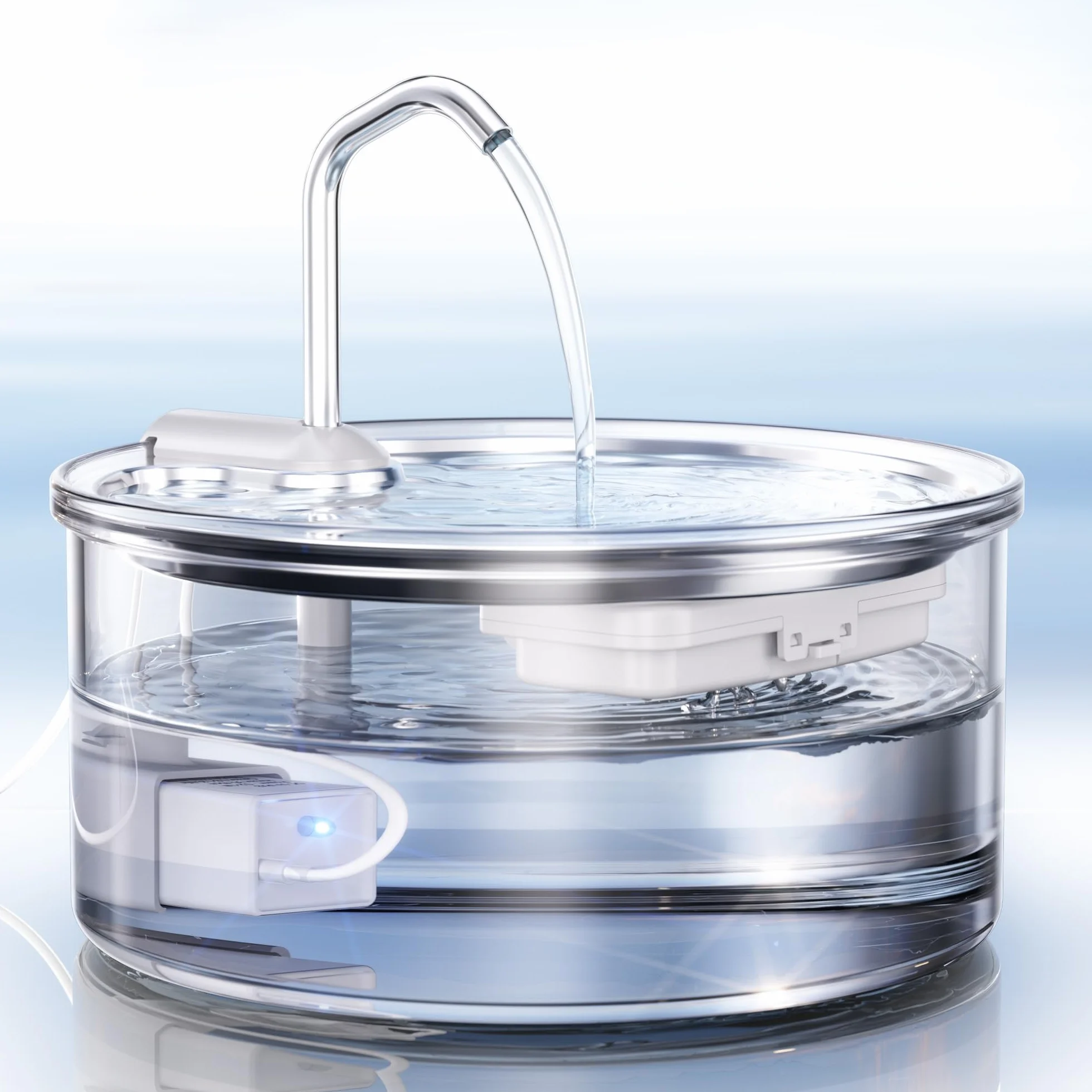 Tomxcute Fuente de Agua de Vidrio de 3,2 L para Gatos y Perros Pequeños | Nivel de agua visible, Súper Silencioso, diseño con grifo y mantenimiento sencillo