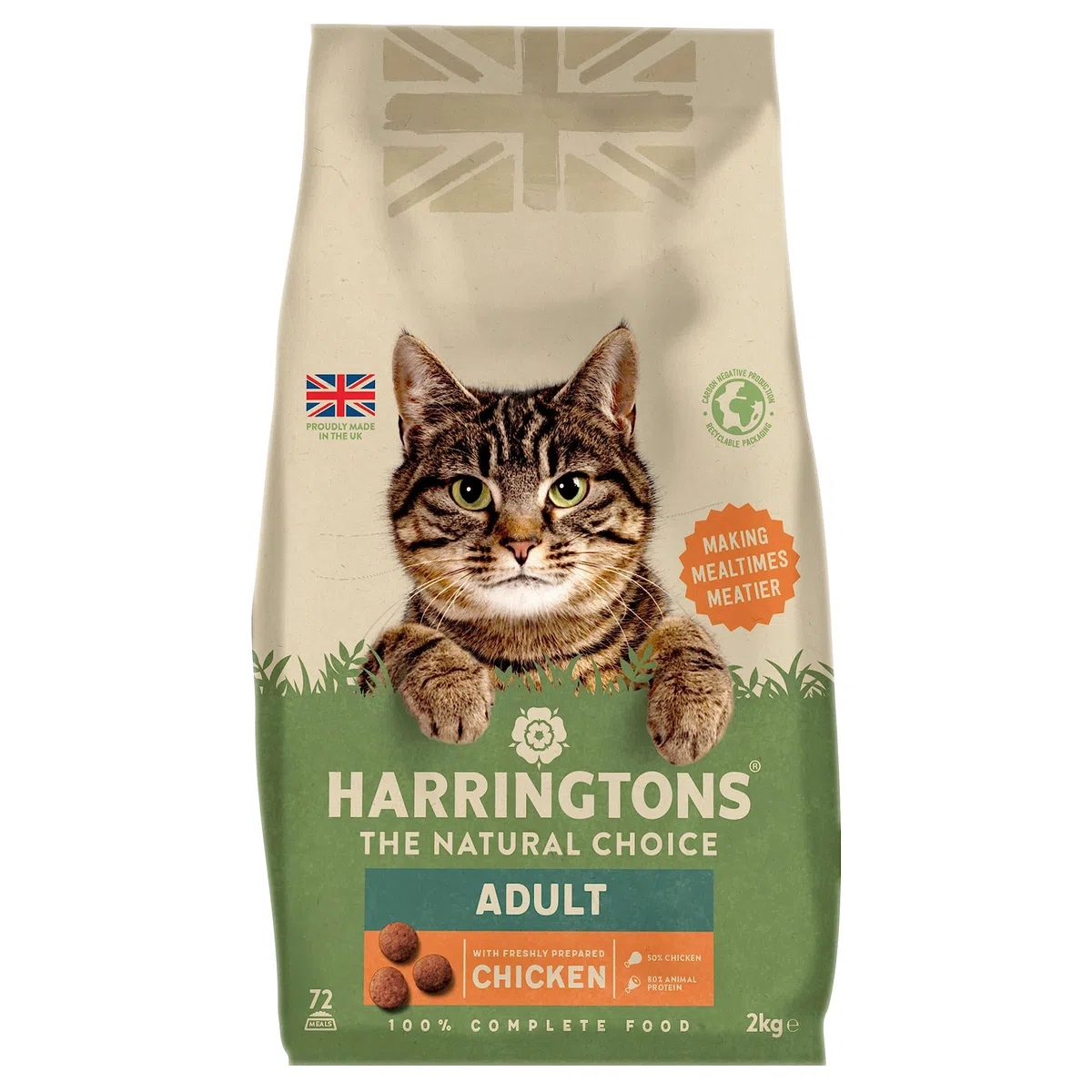 Harrington's Complete Comida Seca para Gatos Adultos, Pollo, 2 kg, Paquete de 4, Tasty Natural Goodness