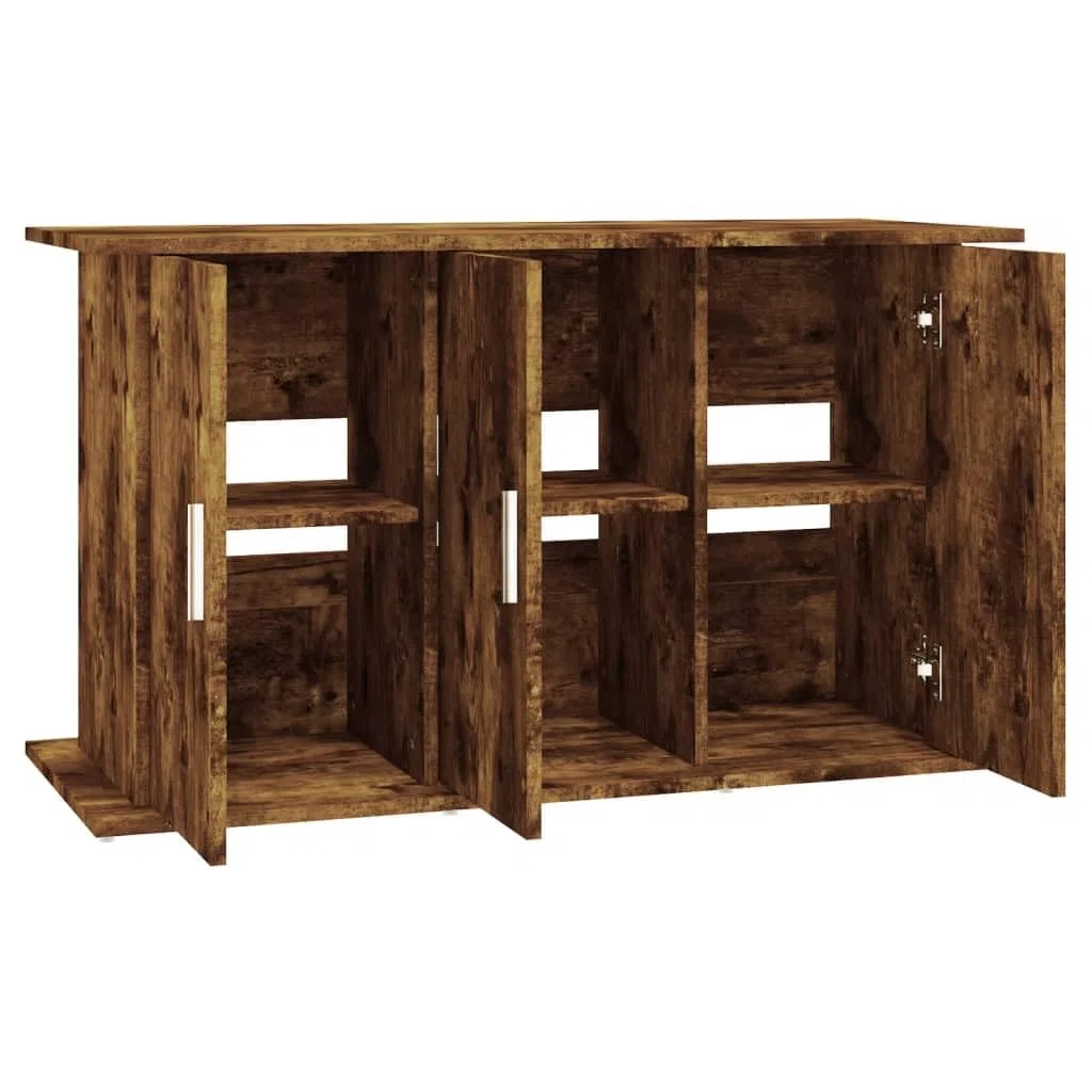 Soporte para acuario, armario bajo de madera en roble ahumado, 101 x 41 x 58 cm, estantería con 6 compartimentos y puertas, armario estable para acuario, terrario y almacenamiento