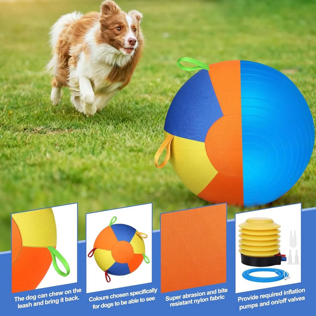Juguete para mascotas con bomba, múltiples boquillas, inflado rápido, resistente al desgarro, tamaño compacto, portátil, juguete de entrenamiento para caballos