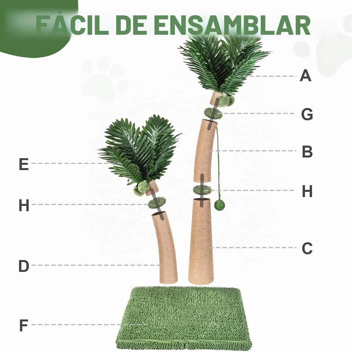 Poste rascador para gatos de palmera, poste rascador para gatos de 36 pulgadas con cuerda de sisal natural, 5 bolas interactivas y 2 postes rascadores de diseño curvado para gatos de interior, adultos