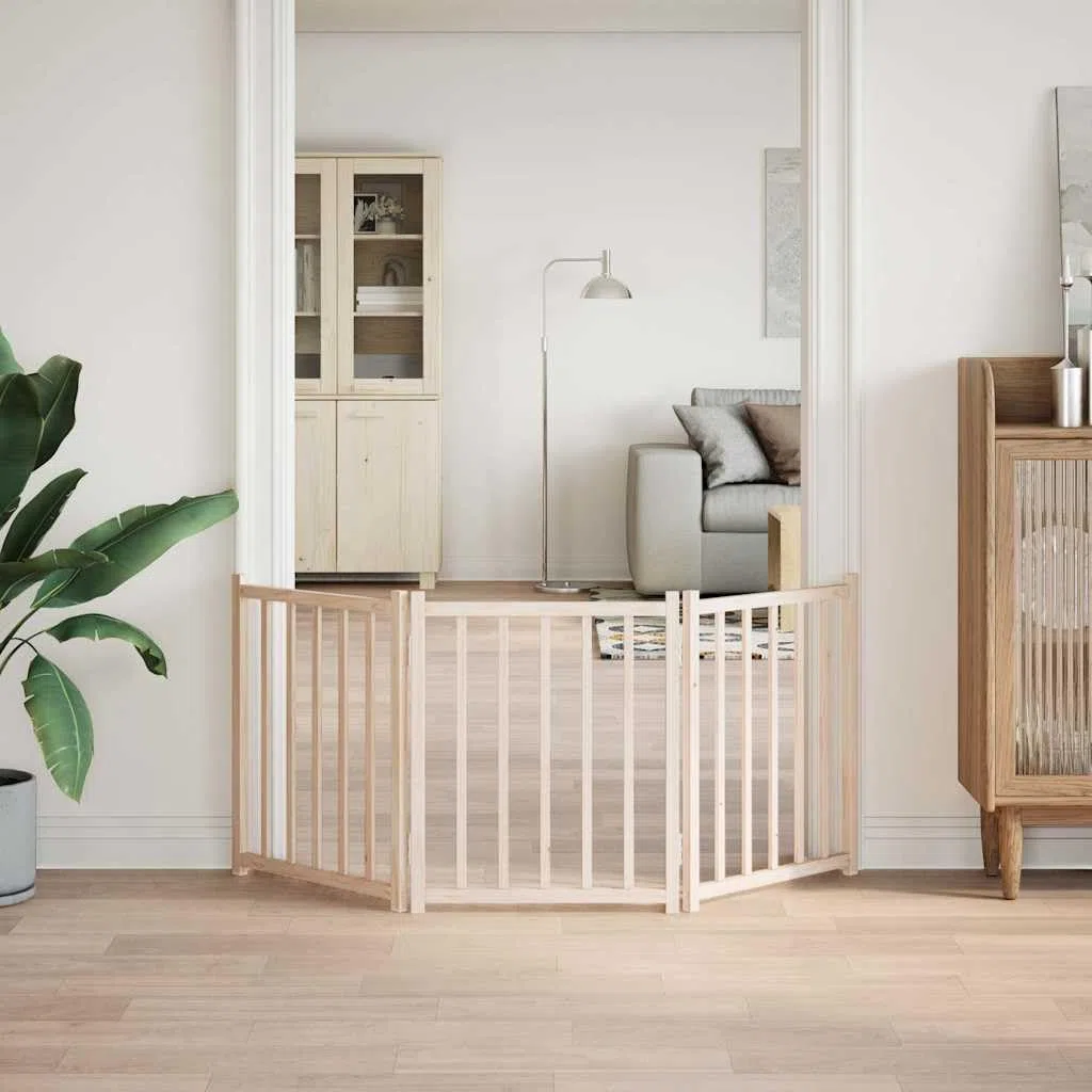 Puerta plegable para perros de madera maciza de abeto de 150 cm de ancho, independiente, plegable, ideal como barrera para vivienda, jardín, interior, protección segura para perros y cachorros