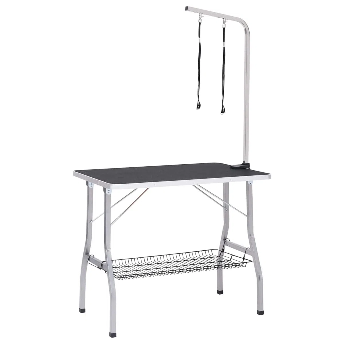 BAZZI Mesa de corte ajustable para perros, mesa de aseo con 2 trabillas y cesta, tocador, mesa de peluquería para perros, tocador para mascotas, peluquería para perros con ruedas