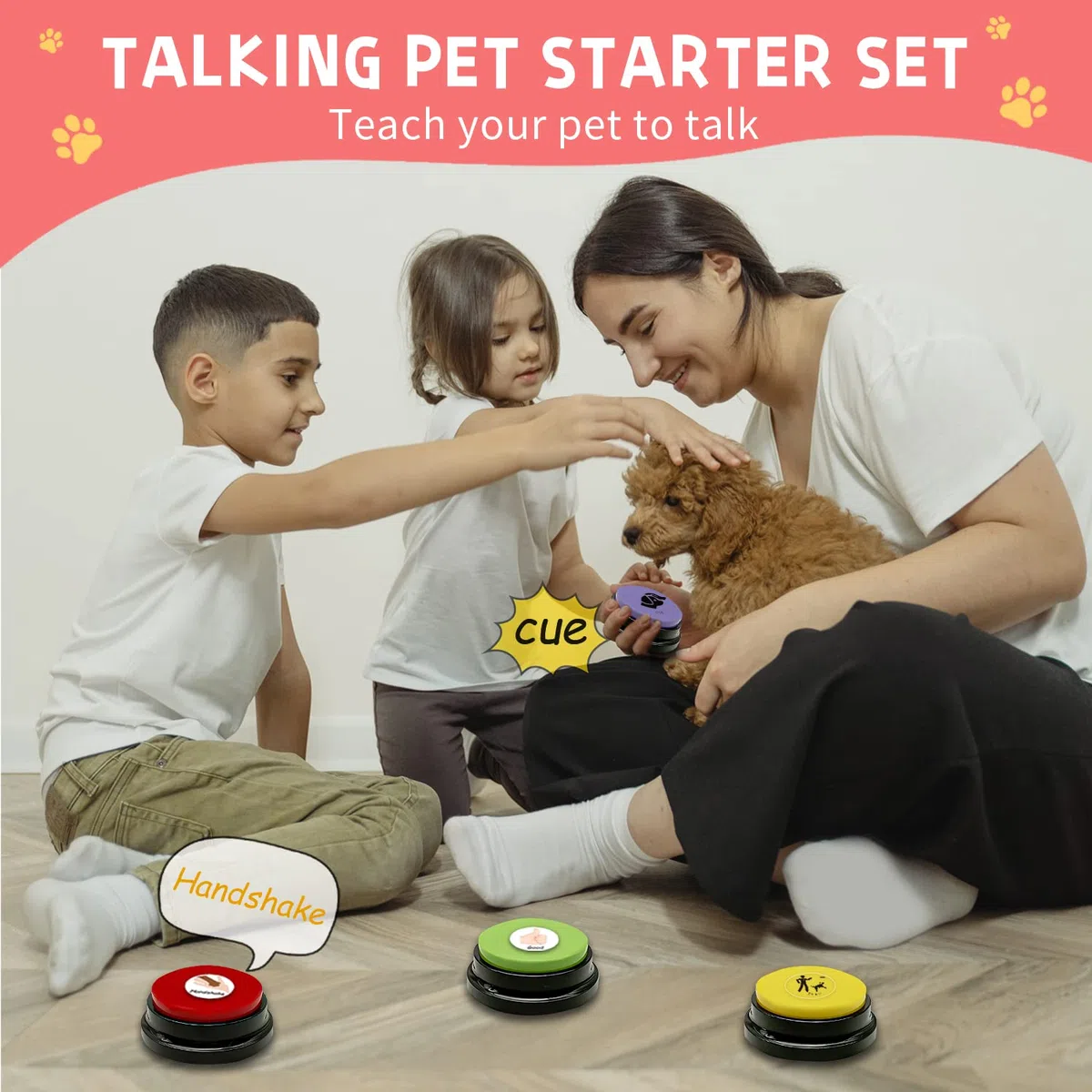 Botones de entrenamiento para mascotas para comunicación, 8 botones de grabación de voz de color con 50 calcomanías de escena y zumbador grabable de 30 segundos, botones de conversación de