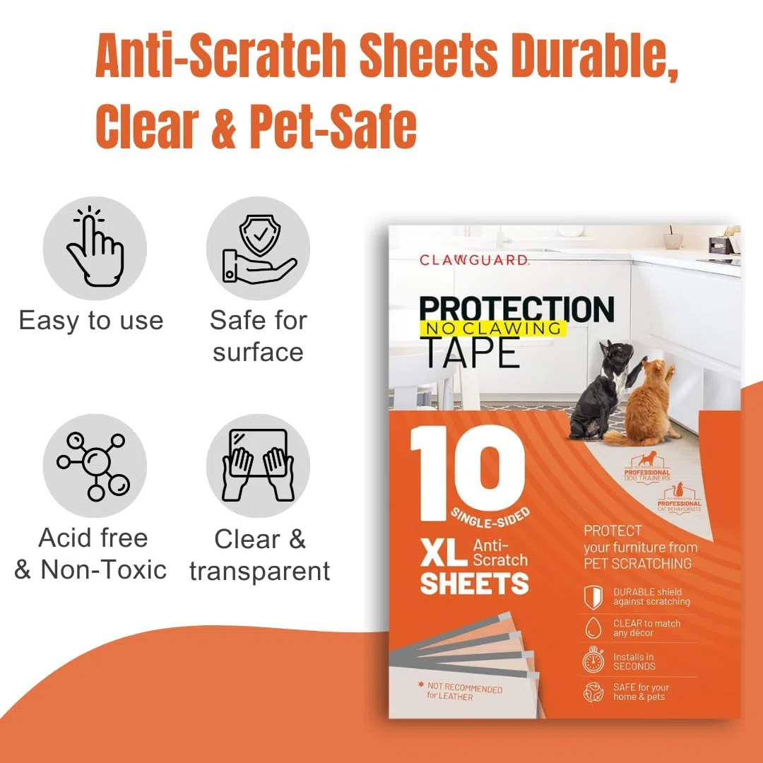 CLAWGUARD Cinta de protección para Perros, Paquete de 10 Hojas XL, Protectores de Muebles contra arañazos de Perros, antiarañazos para Gatos, Protector de Puerta para Perros, Barrera de Cinta de
