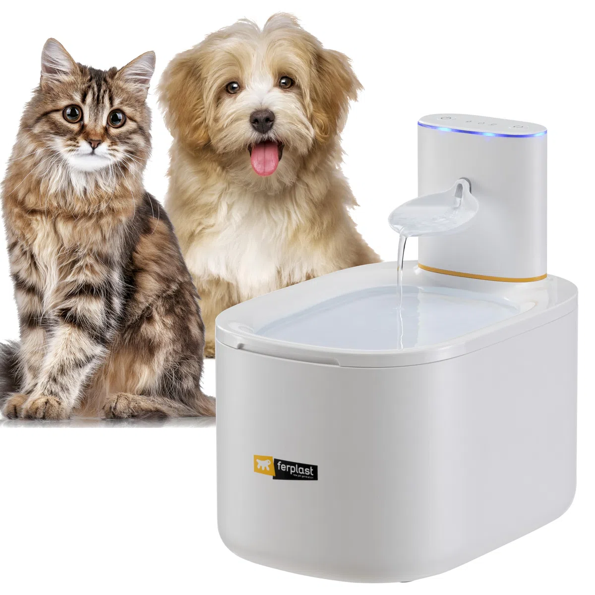Ferplast Fuente para Gatos y Perros Pequeños Astra, Fuente de Agua para Gatos Inalámbrica, Dispensador de Agua para Gatos Recargable, Sensor de Movimiento, 3 L, Filtro de Tres Etapas, USB-C Incluido