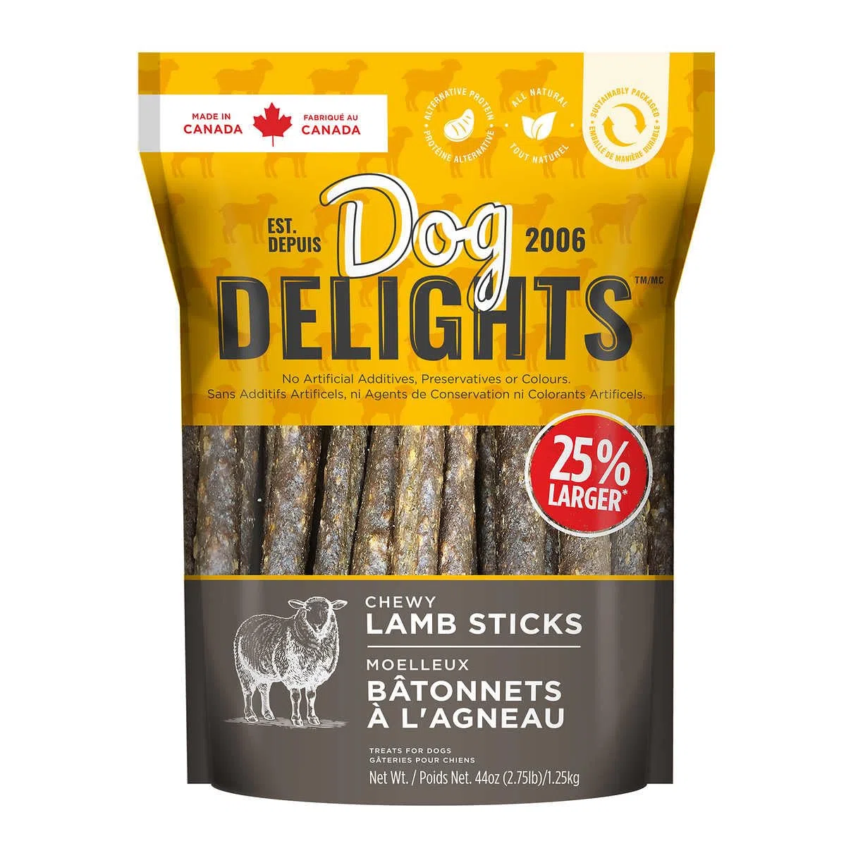 The Crump Group Inc Dog Delights Golosinas Masticables para Perros con Palitos De Cordero - 1.25 Kg - Recompensas Saludables Y Deliciosas para Tu Amigo Peludo - Hecho En Canadá