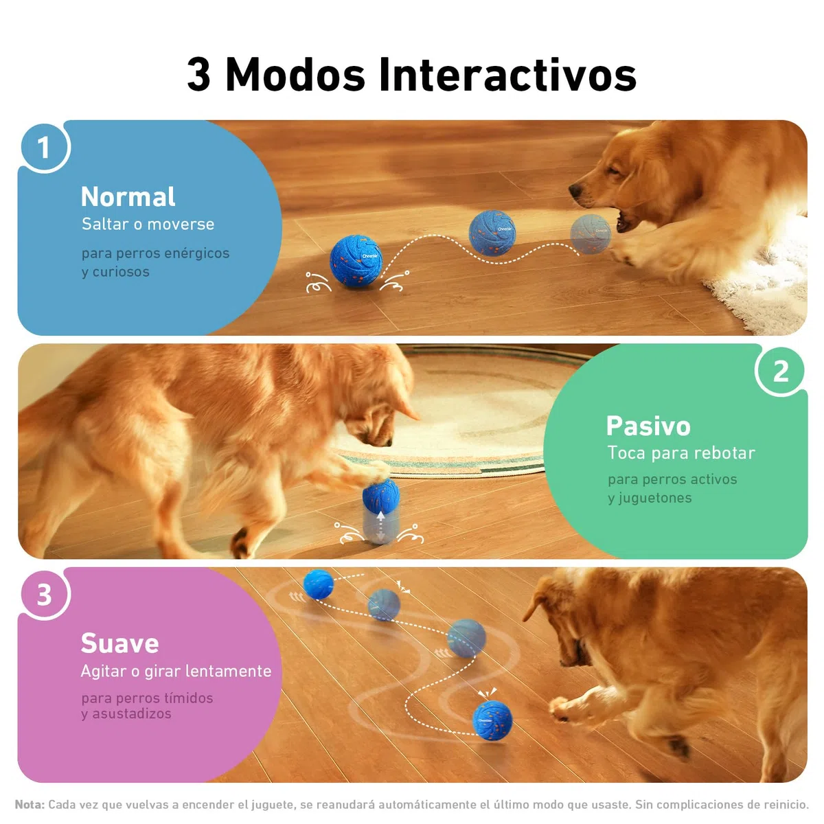 Cheerble Wicked Ball Air - Pelota Interactiva Perro, Automática Juegos para Perros, Juguete Inteligente con 3 Modos Recargable, Regalo de Cumpleaños para Perros Medianos y Grandes - Azul