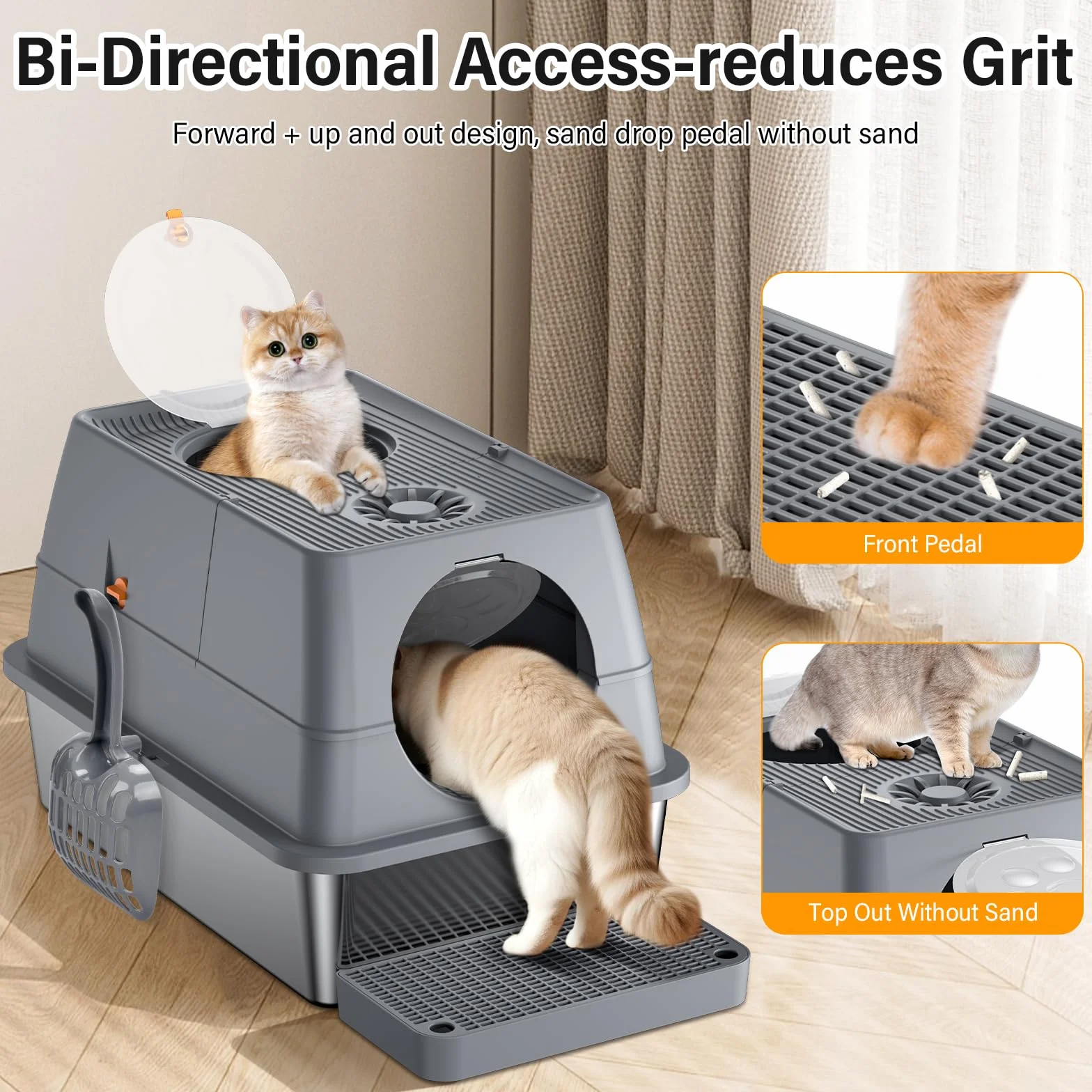 Caja de Arena Cerrada Extragrande,Arena para Gatos de Acero Inoxidable con Cubierto,Arenero Gato Grande,con Pala, Anti-Fugas, Sin Olor, Fácil de Limpiar, para Varios Gatos