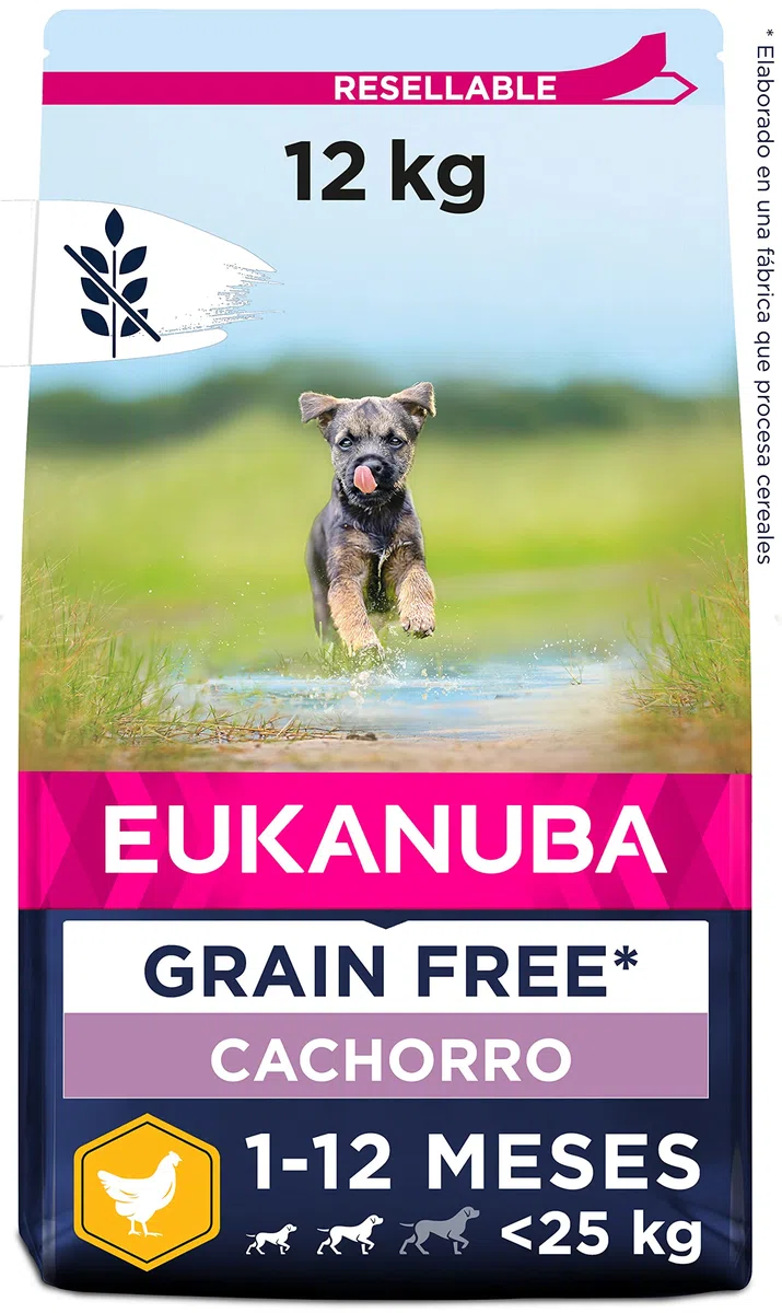EUKANUBA Grain Free, Alimento para Cachorros de Razas Pequeñas y Medianas, Rico en Pollo, 12kg