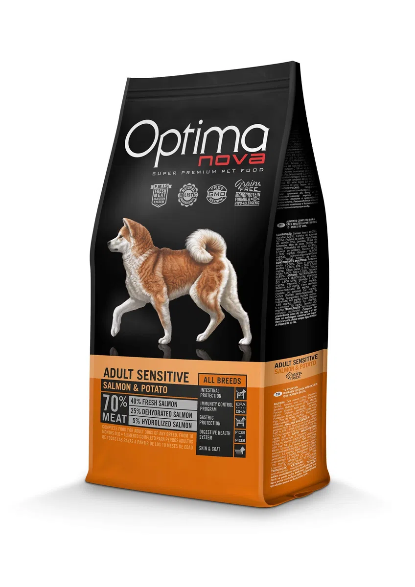 Optima Nova - Pienso para perros adultos pequeños, medianos y grandes grain free sensitive salmón y patata