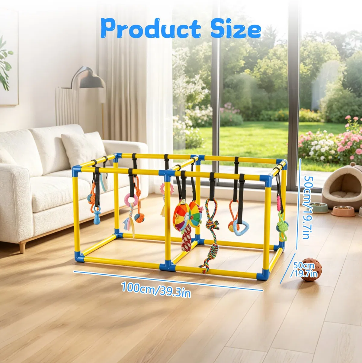 Gimnasio de juego para cachorros, juguetes interactivos de enriquecimiento para cachorros, centro de actividades de marco | Para perros pequeños, con 14 juguetes colgantes (juguetes esponjosos y masticables) (39.37 x 19.7 x 19.7 pulgadas)