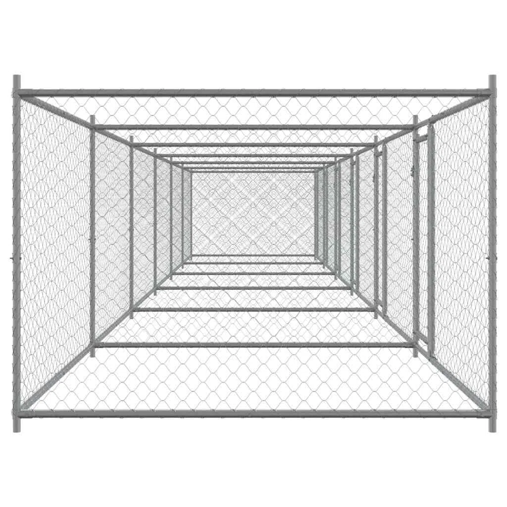 Perrera para perros de acero galvanizado con puertas gris 12 x 2 x 1,5 m, salida para perros cachorros, jaula con seguridad, protección, entrenamiento y separación en el jardín o terraza