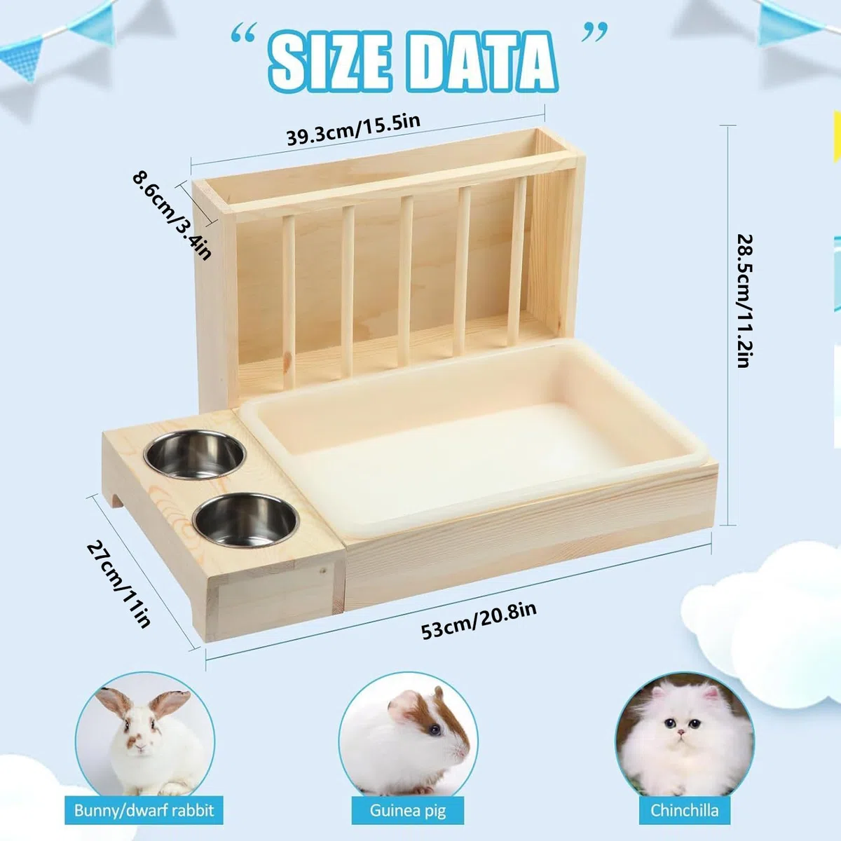 De Heno Para Conejos Estación De Alimentación Para Mascotas De Madera | de Heno para Chinchillas y Bebedero para Conejos Para Interior Exterior Viaje Jaula Hogar Amantes De Mascotas Hurón Erizo