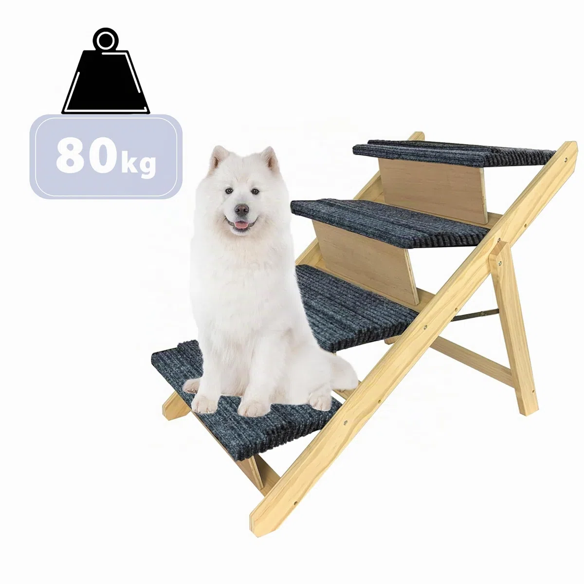 UISEBRT Escalera plegable para perros, 2 en 1, escalera para mascotas, de madera, con inserto antideslizante, para mascotas de hasta 80 kg