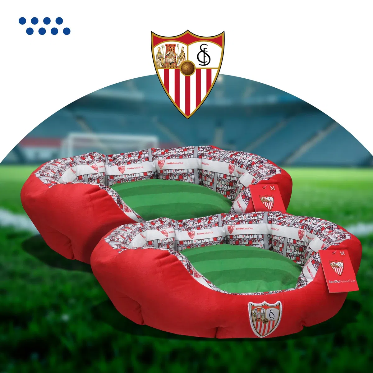 Sevilla CF - Cama para Mascotas, Perros, Gatos, Conejos, Talla L, 3 Tamaños Disponibles, Forma de Estadio, Cojín Independiente, Producto Oficial (CyP Brands)