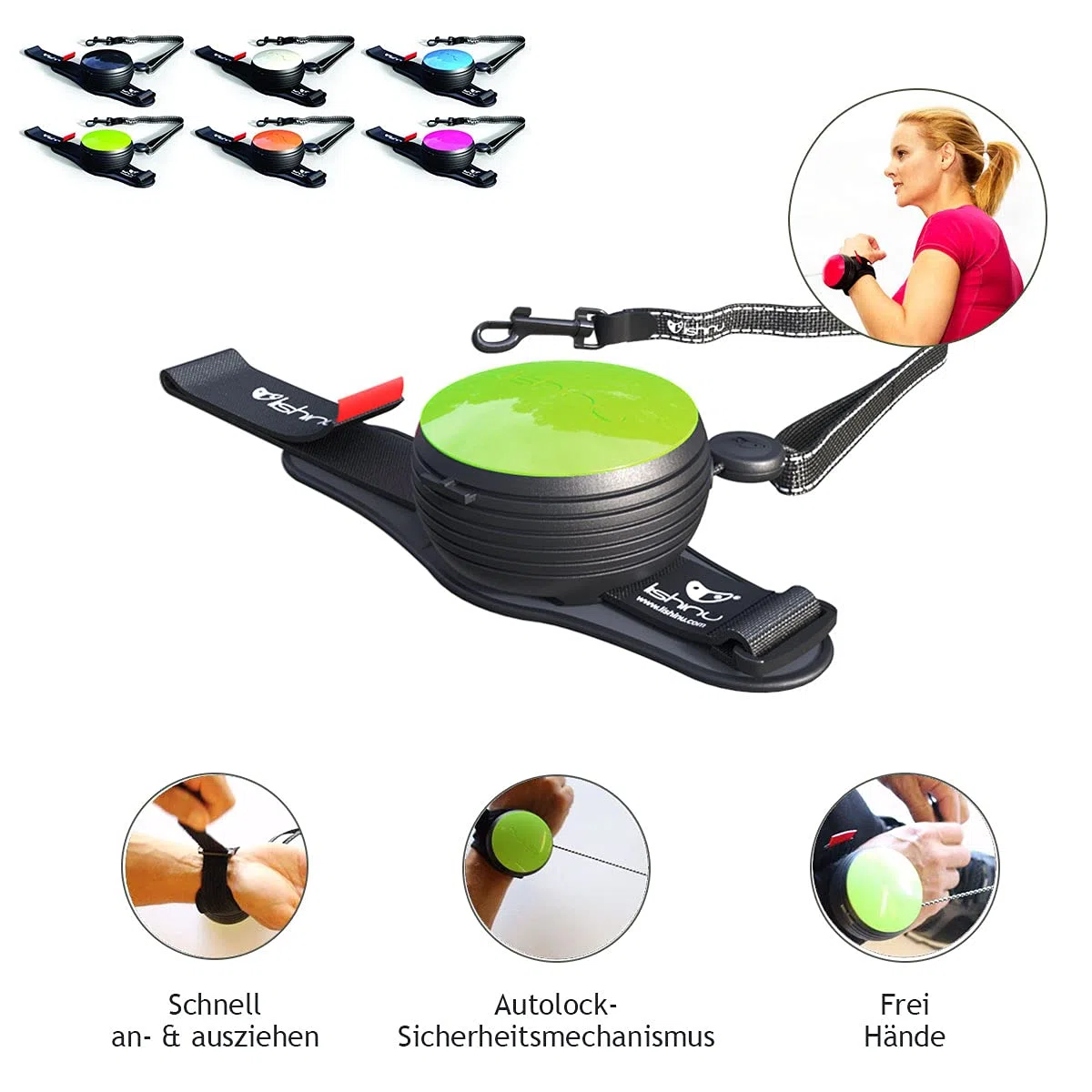 3 correas para perros con sistema Full-Stop, verde neón, XS – 2 – 4 kg