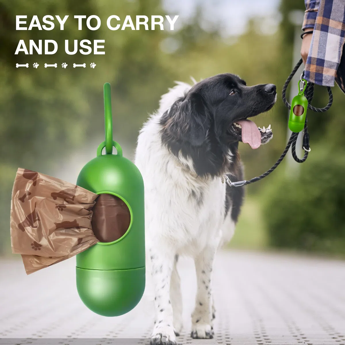 Rollos de bolsas para excrementos de perro con dispensador, 180 unidades a prueba de fugas, bolsa grande para excrementos, bolsas de basura extra gruesas para perros, sin perfume, soporte para bolsas