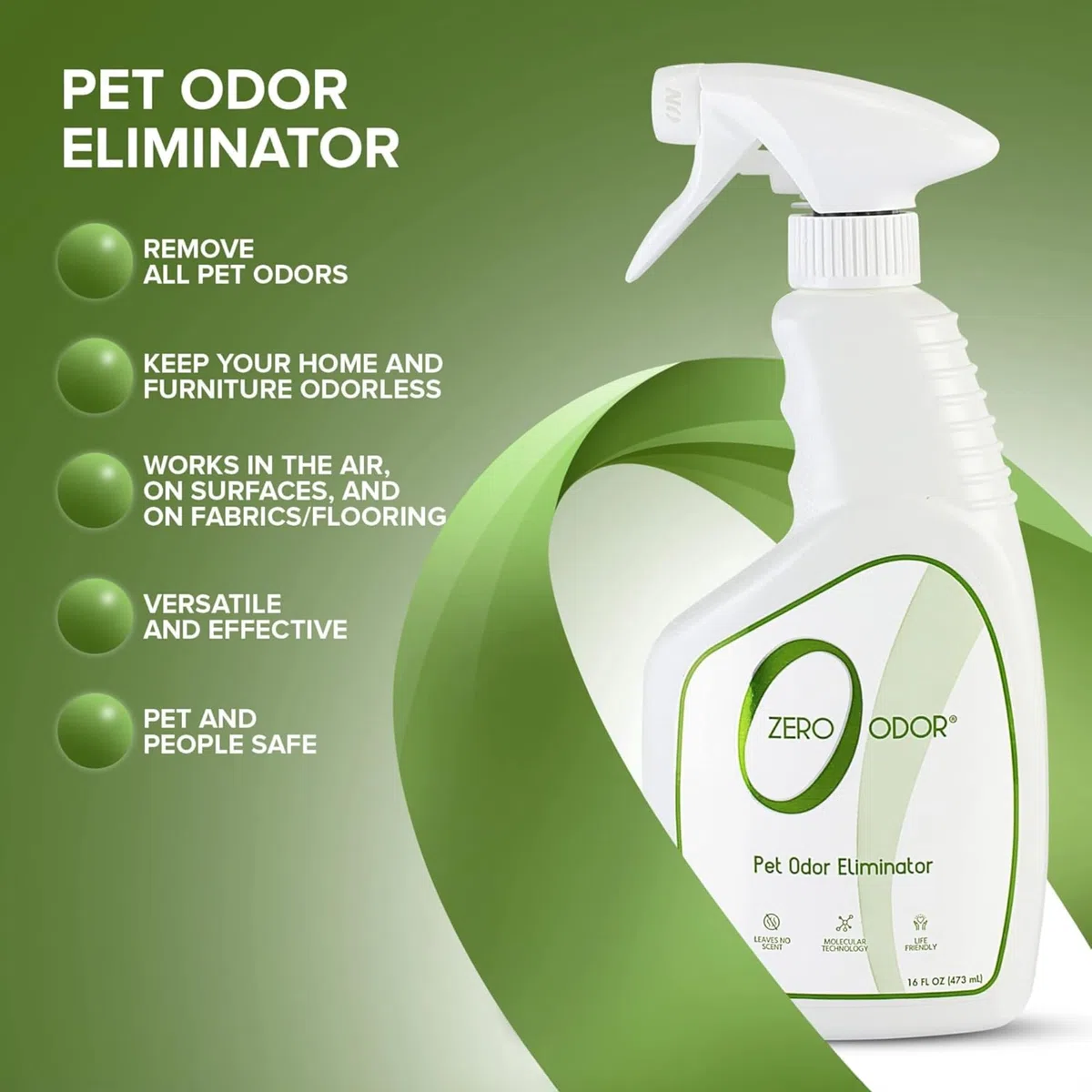 Zero Odor Eliminador de olores de Mascotas, Limpiador de Aire, purificador y Desodorante, más Que un ambientador, Realmente Elimina los olores a Nivel Molecular, Spray de gatillo (16 onzas)